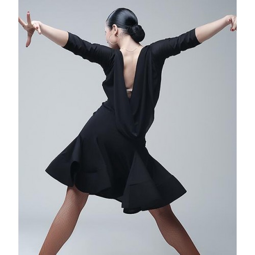 black blue leopard backless latin dance dress half sleevese women latin dress dancing clothes Dancewear dress latina salsa latin dance costumes